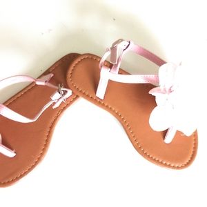Girls Midwood Pink Flower Ankle Strap Thong Toe Sandals Size 10 Pink/Tan